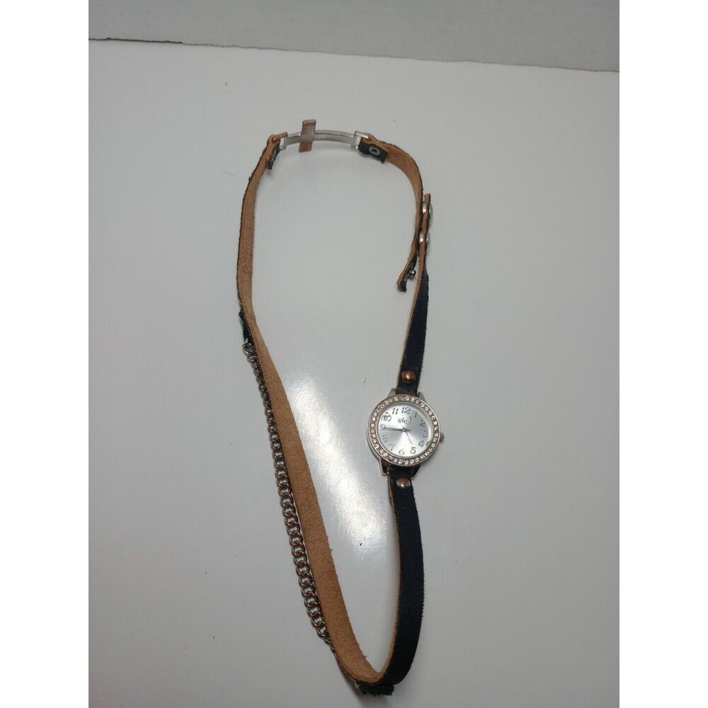 Etc! Women's Analog Wrist Watch Ornate with Brown Leather Band